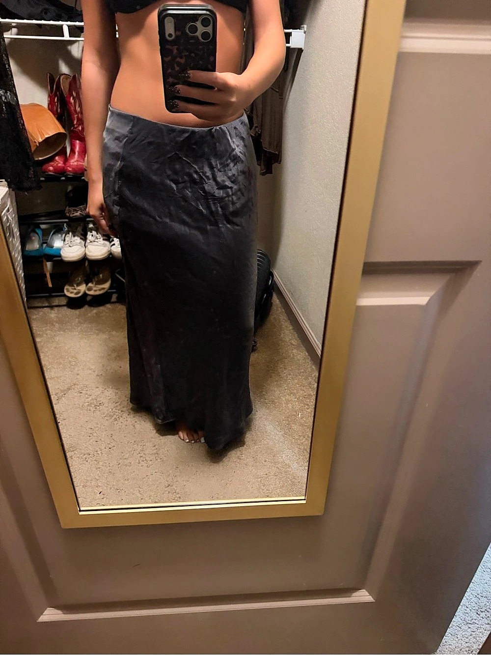 Zara Satin Effect Midi Skirt Women's Maxi Gray